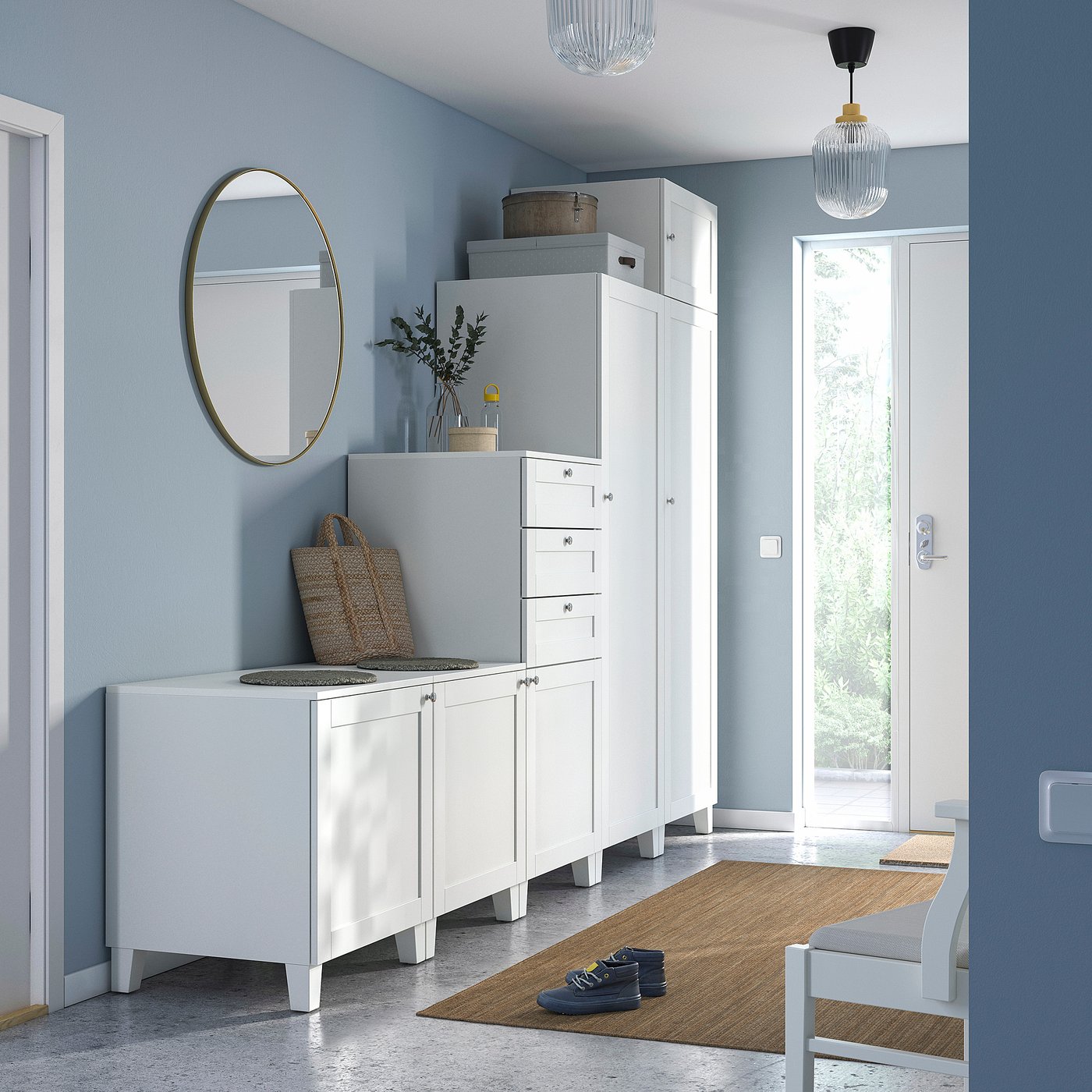 PLATSA wardrobe with 6 doors+3 drawers, white/Sannidal white