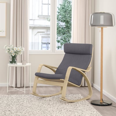 POÄNG Rocking-chair, birch veneer/Skiftebo dark grey