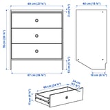 RACKNÄS Chest of 3 drawers, white/wall mounted, 69x78 cm