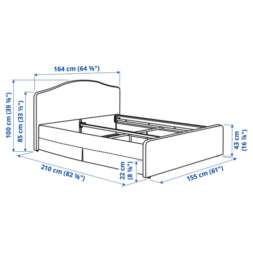 Illustration with measurements for the product: RAMNEFJÄLL.