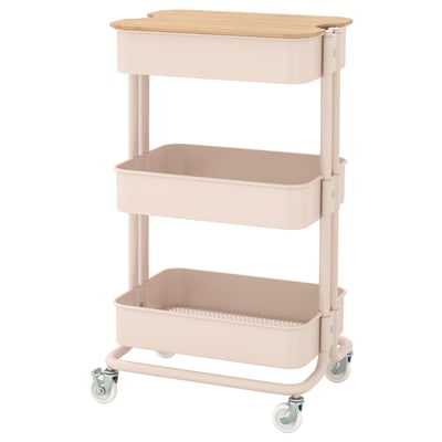 RÅSKOG / NORRÅVA Trolley with lid, pink, 35x45x77 cm