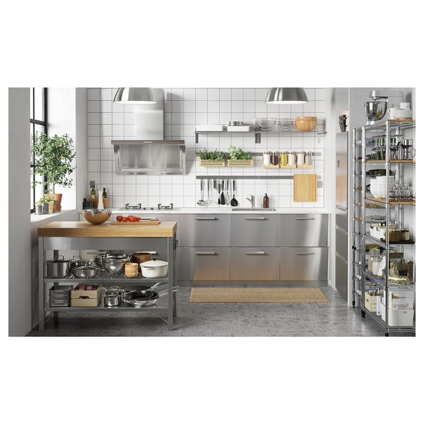RIMFORSA Work bench, stainless steel/bamboo, 120x63.5x92 cm