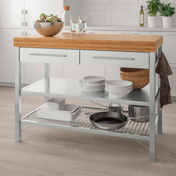RIMFORSA Work bench, stainless steel/bamboo, 120x63.5x92 cm