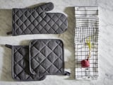 RINNIG Tea towel, white/dark grey/patterned, 45x60 cm