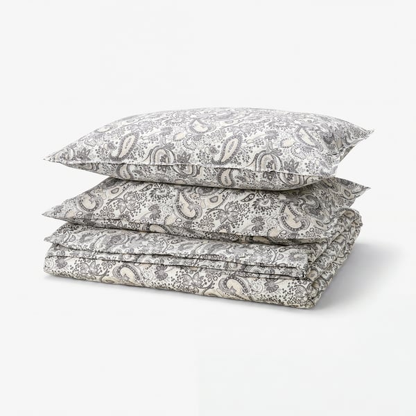 Paisley RODGERSIA bed set, white/grey, cotton blend.