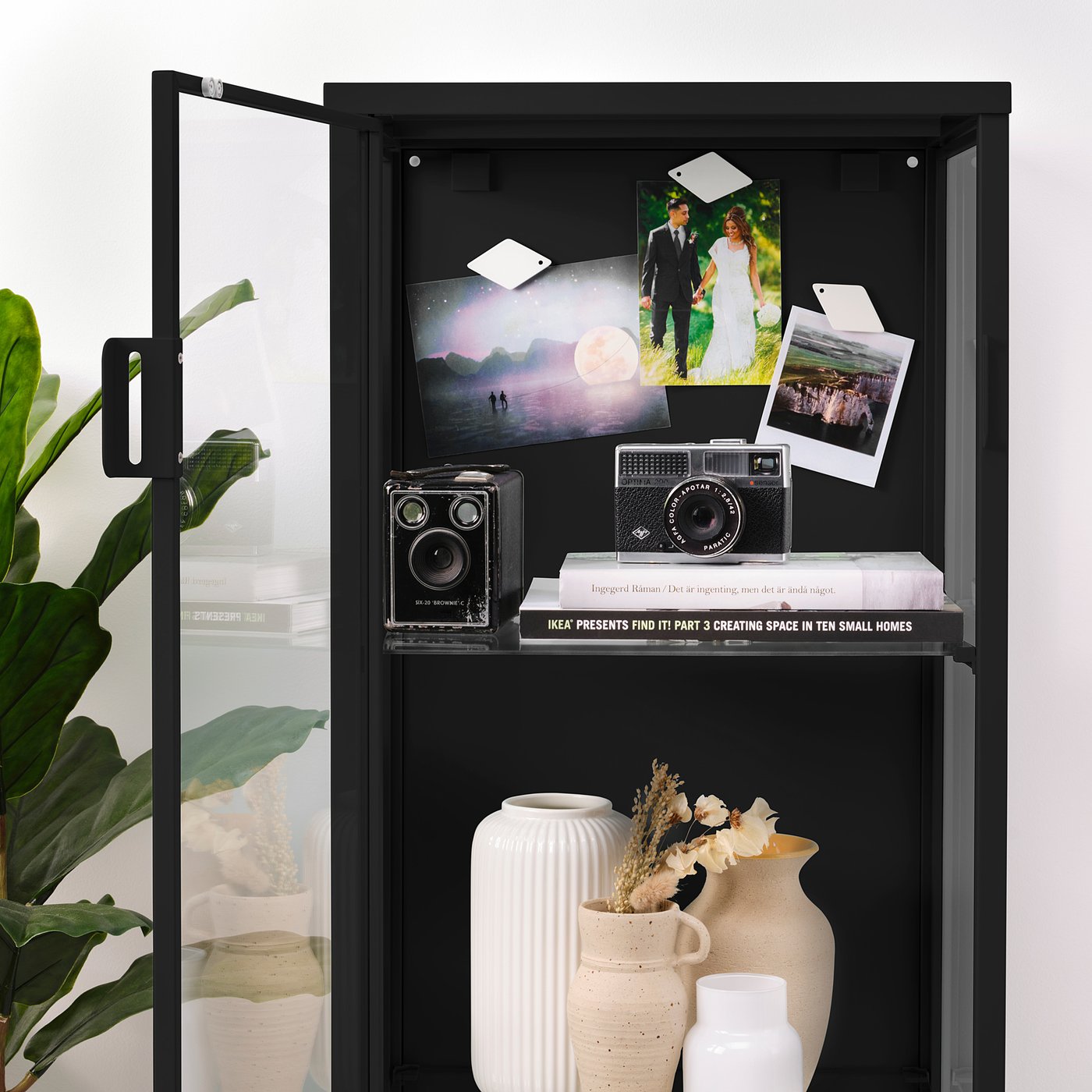 RUDSTA glass-door cabinet, anthracite, 42x37x155 cm - IKEA