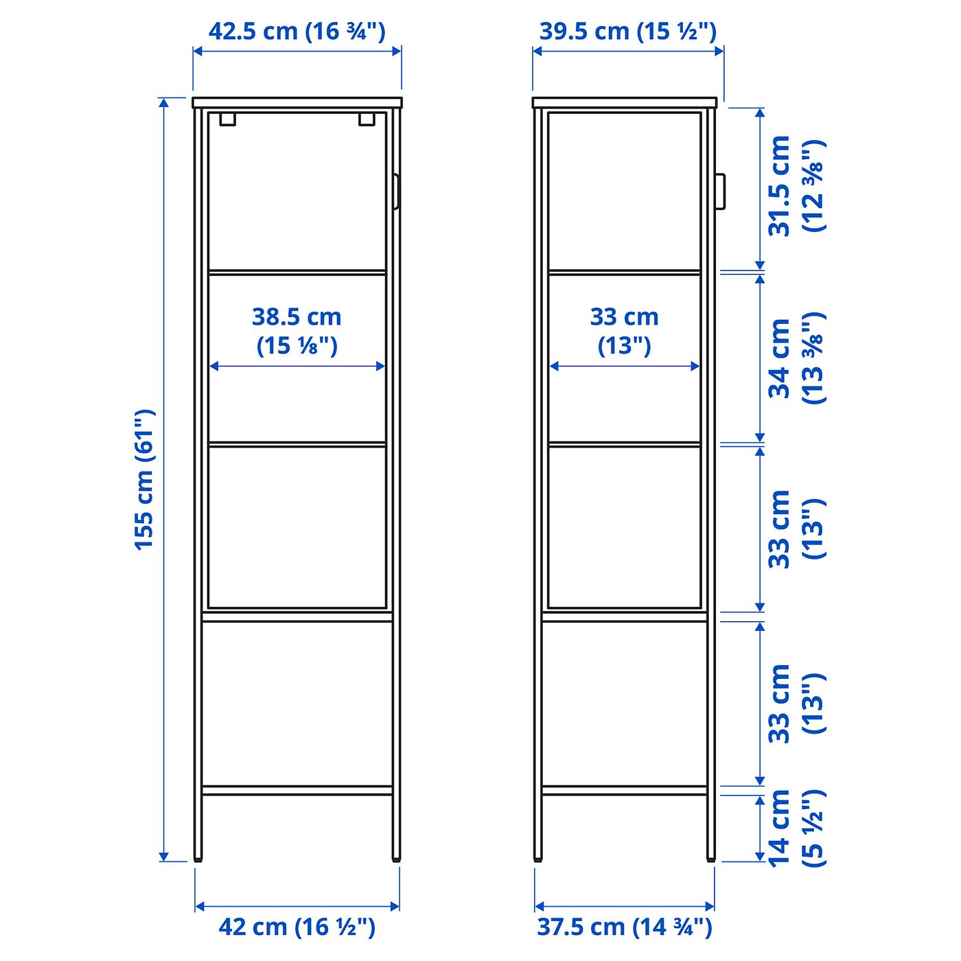 RUDSTA glass-door cabinet, anthracite, 42x37x155 cm - IKEA