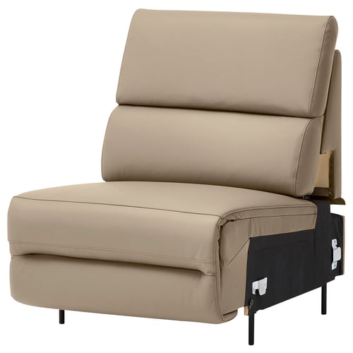 Modern reclining chair in beige suede-like fabric, offering comfort and support with adjustable back and seat height.