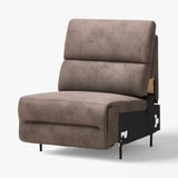 RULLERUM recliner chair, grey suede-like fabric, plush cushions, lumbar support, electric reclining feature.
