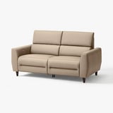 RULLERUM: beige, leather reclining sofa. Modern design, high back, electric recline.