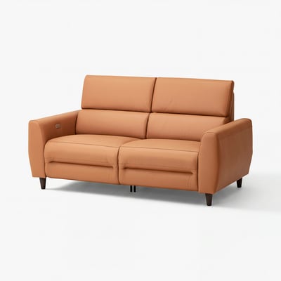 RULLERUM: orange leather electric recliner sofa, sleek modern design, high back support, comfortable cushions.
