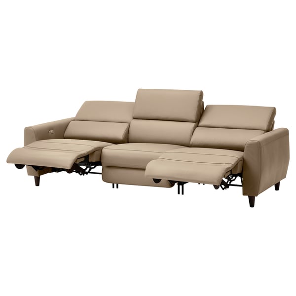 RULLERUM 3-seat sofa w 2 electric recliners, Grann/Bomstad beige
