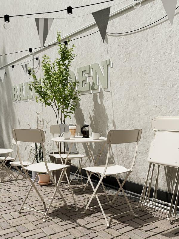 saltholmen table 2 folding chairs outdoor beige ikea