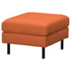 Orange upholstered footstool, four black legs, rectangular shape.