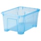 A light blue, transparent plastic storage bin named SAMLA. It has a rectangular shape with sturdy handles for easy carrying and stacking.