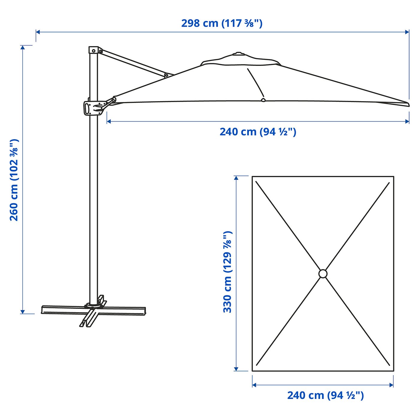 SEGLARÖ parasol, hanging, anthracite/tilting, 330x240 cm - IKEA
