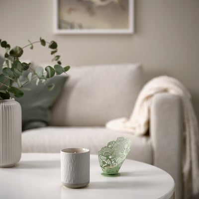 SILKESTRÄD Scented tealight, dew & moss/off-white, 3.5 hr