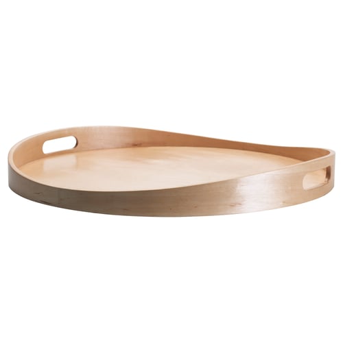 SKALA wooden tray, natural birch, round with handles, minimalist design.