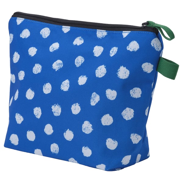 SKOGSSALLAT Toiletry bag, blue/white/dotted