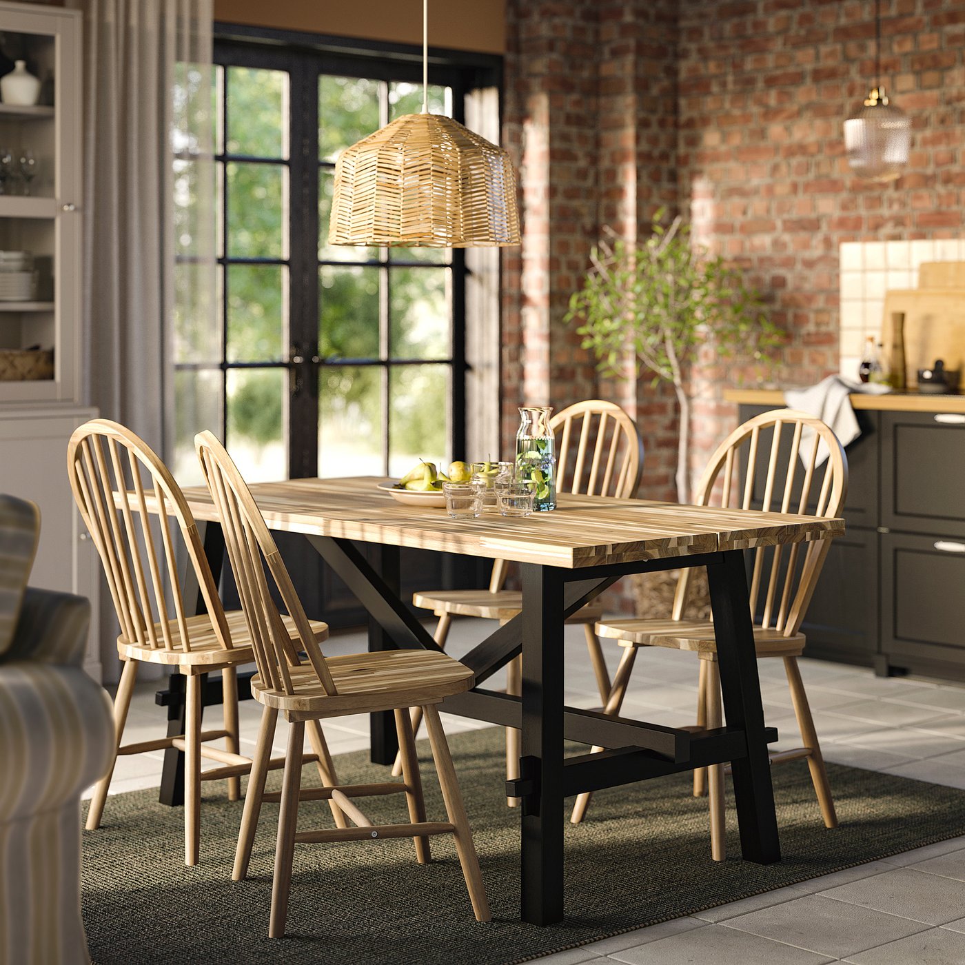 SKOGSTA table and 4 chairs, acacia/black/acacia, 160x81 cm - IKEA