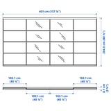 SKYTTA / MEHAMN/AULI Sliding door combination, aluminium/white stained oak effect mirror glass, 401x205 cm