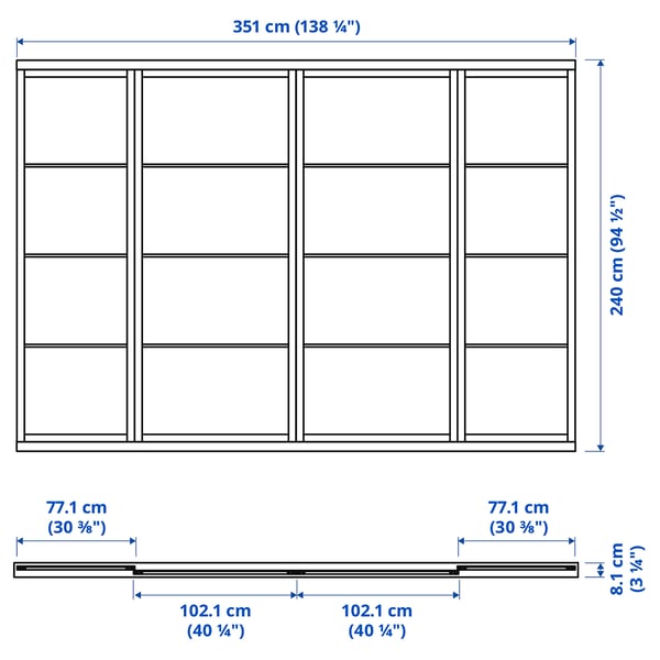 SKYTTA / SVARTISDAL Sliding door combination, black/white paper, 351x240 cm