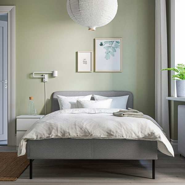 SLATTUM upholstered bed frame, Knisa light grey, 120x200 cm IKEA