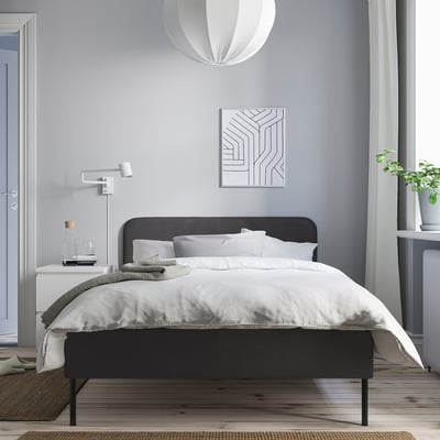 SLATTUM Upholstered bed frame, Vissle dark grey, 120x200 cm