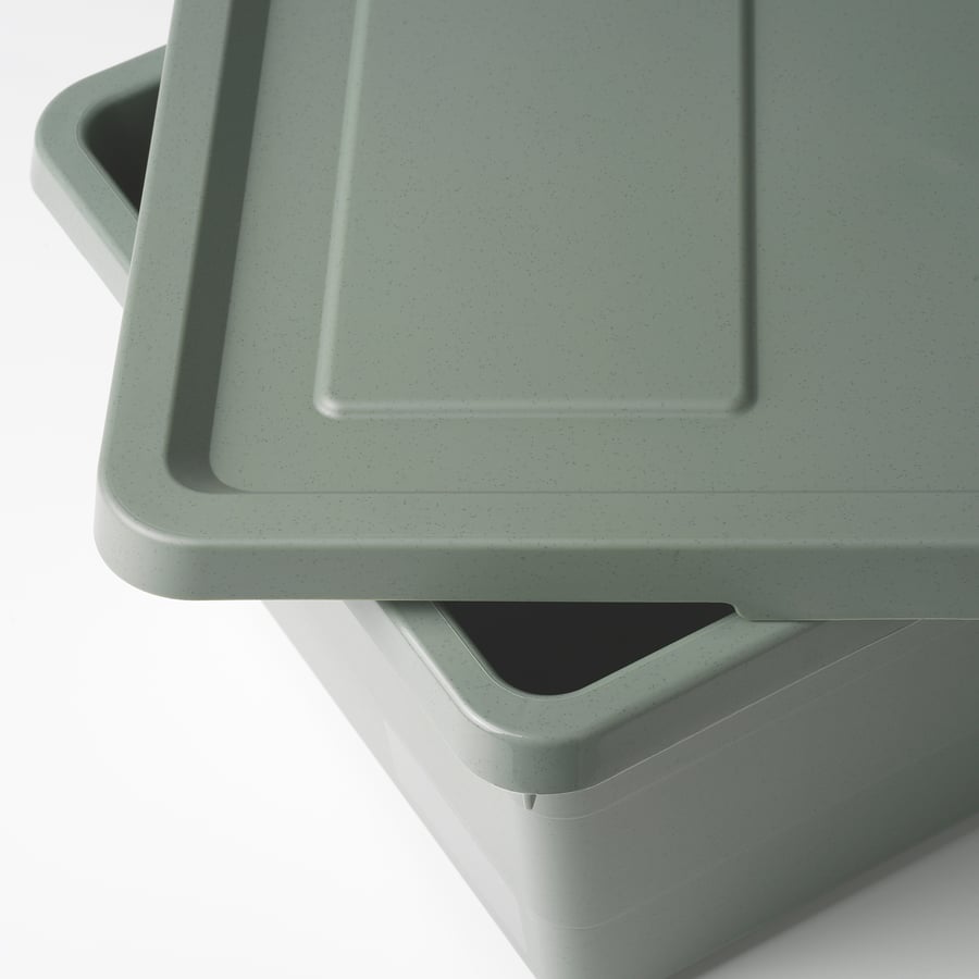 SOCKERBIT storage box with lid, greygreen, 38x25x15 cm IKEA