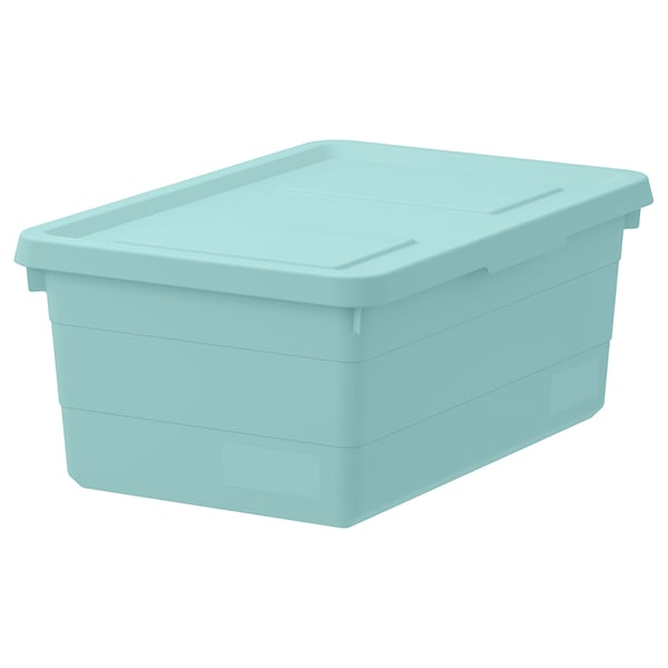 SOCKERBIT Storage box with lid, light blue, 38x25x15 cm IKEA