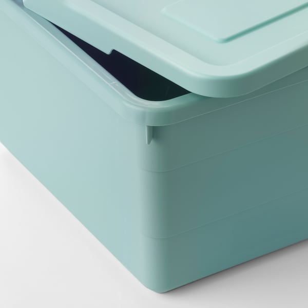 SOCKERBIT Storage box with lid, light blue, 19x26x15 cm