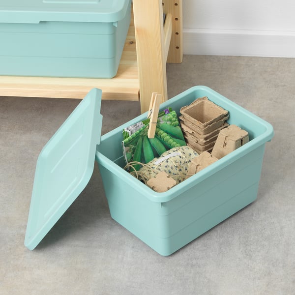 SOCKERBIT Storage box with lid, light blue, 19x26x15 cm