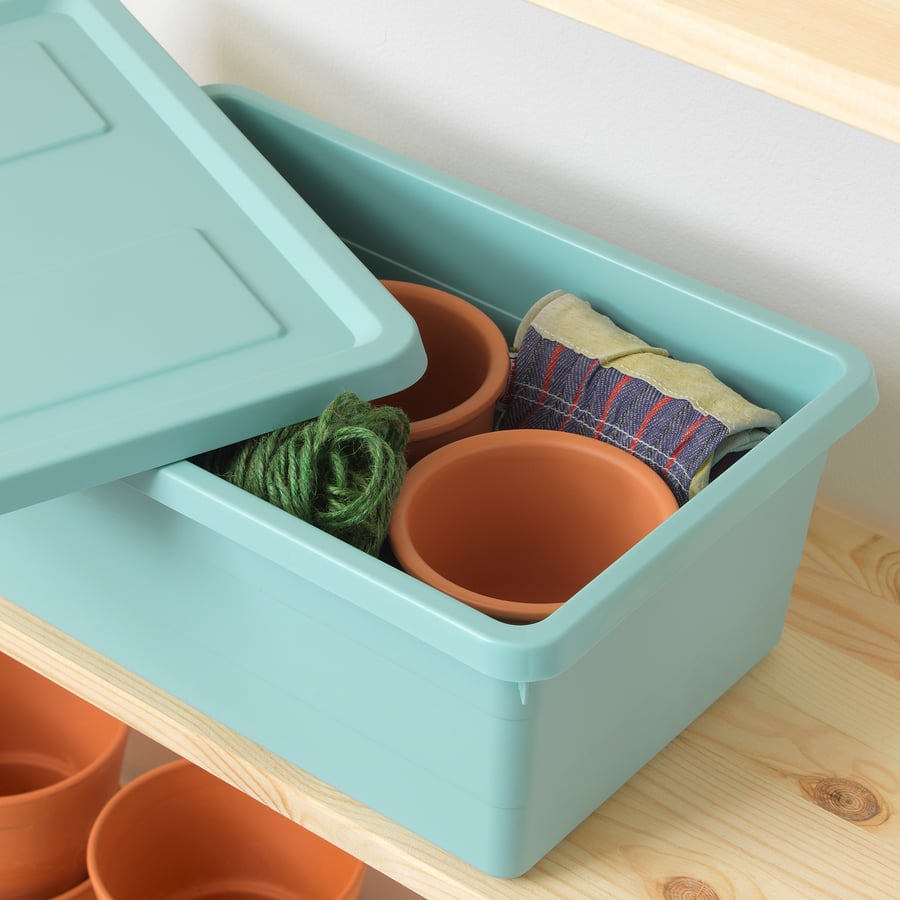 SOCKERBIT Storage box with lid, light blue, 38x25x15 cm IKEA