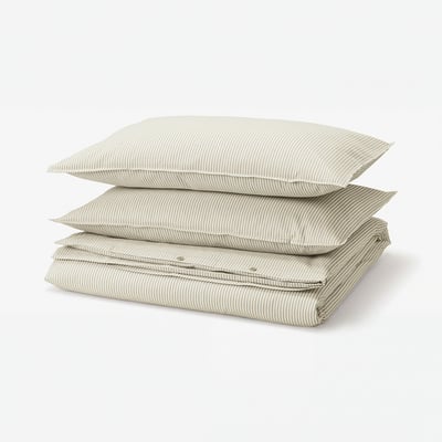 SOLFIBBLA Duvet cover and 2 pillowcases, white beige/stripe, 200x200/50x80 cm