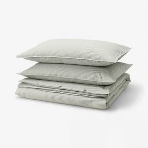 SOLFIBBLA Duvet cover and 2 pillowcases, white green/stripe, 240x220/50x80 cm