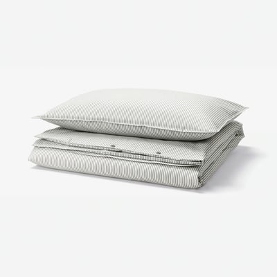 SOLFIBBLA Duvet cover and pillowcase, grey white/stripe, 150x200/50x80 cm