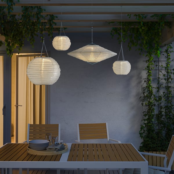 solvinden led solar powered pendant lamp outdoor globe diamond shaped 45 cm ikea