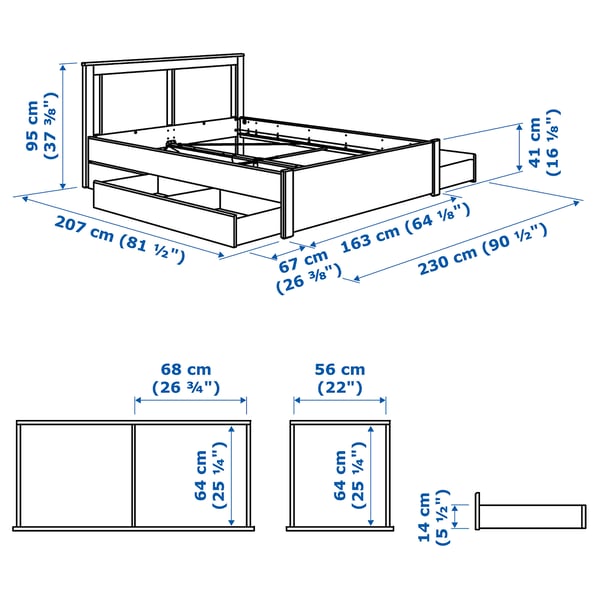 SONGESAND Bed frame with 2 storage boxes, white, 150x200 cm