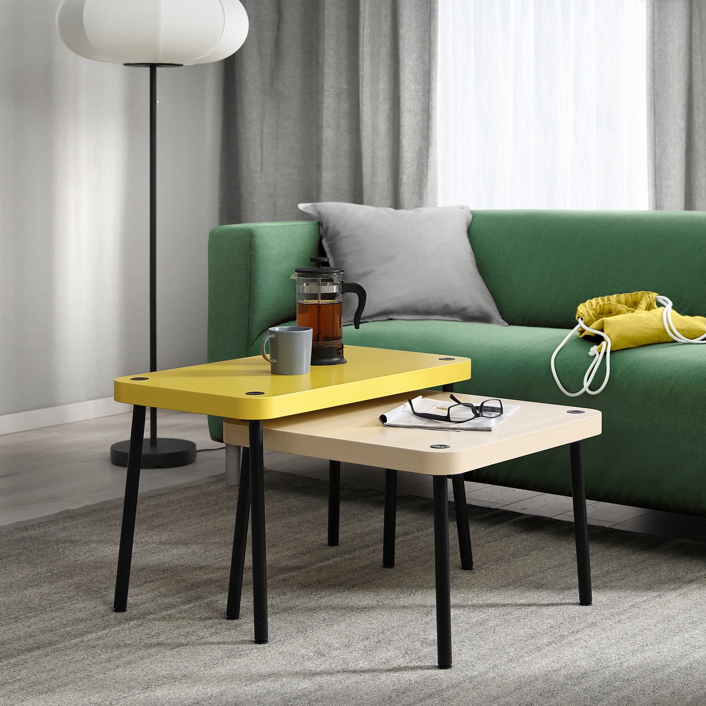 SONHULT nest of tables, set of 2, yellow/birch effect - IKEA