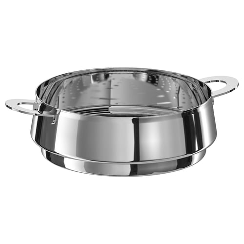 Stainless steel STABIL steamer with multiple inserts and side handles.