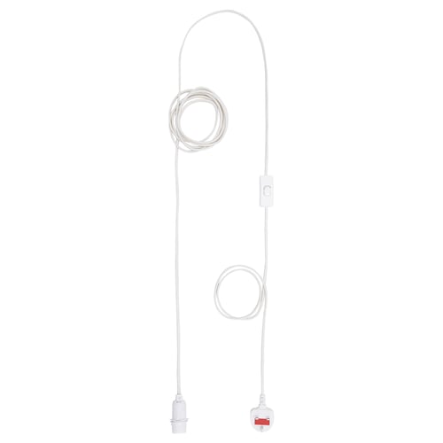 STRÅLA white cord set, plastic hook, for lamps, modern design.