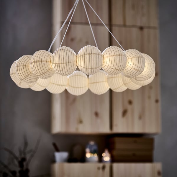 STRÅLA LED decorative pendant lamp, ball circle/white