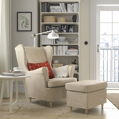 STRANDMON Slipcover for wing chair, Naggen beige