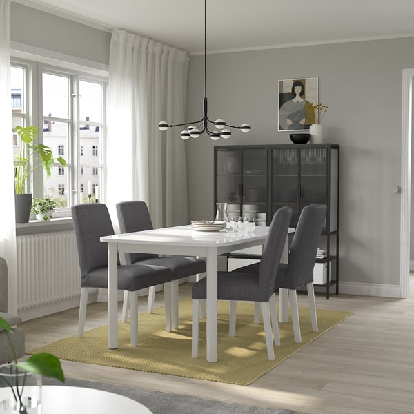 STRANDTORP / BERGMUND Table and 4 chairs, white/Gunnared medium grey white, 150/205/260 cm