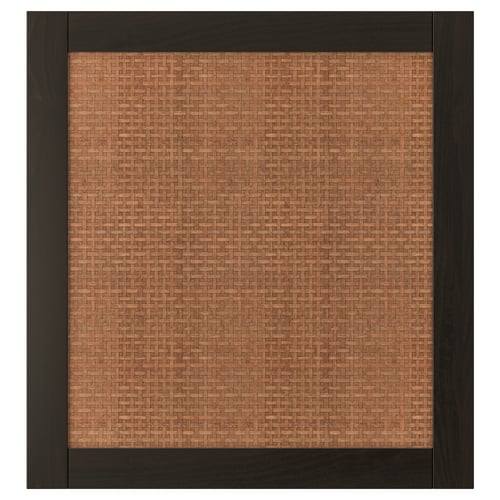 STUDSVIKEN door, woven natural poplar, black frame, square shape, intricate pattern.