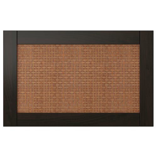 An ikea STUDSVIKEN cabinet door in woven poplar with a dark frame. It a natural, warm texture.