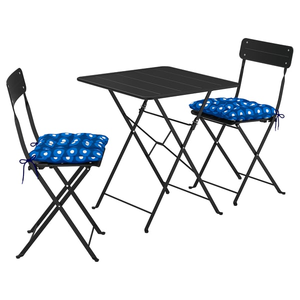 SUNDSÖ Table and 2 folding chairs, outdoor anthracite/anthracite Klösan dark blue, 65x65 cm