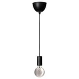 SUNNEBY / MOLNART Pendant lamp with light bulb, globe/grey clear glass black, 95 mm