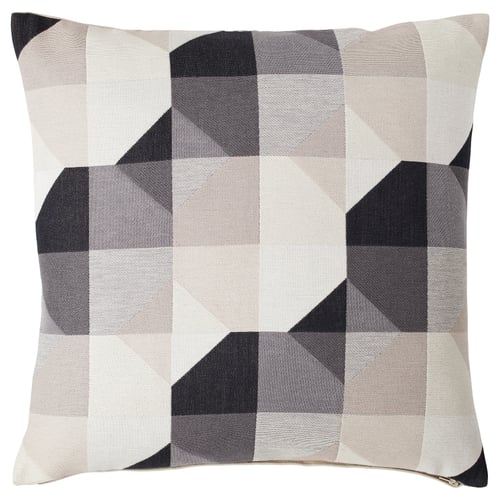 SVARTHÖ geometric cushion, gray/beige, square, jacquard weave, zip closure.