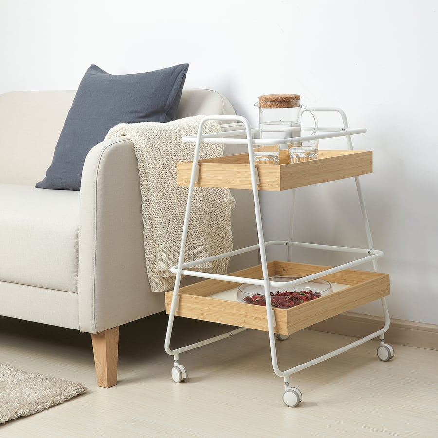 SVENARUM trolley table with storage, bamboo/white, 40x56 cm IKEA